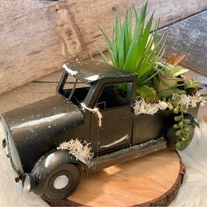 Hand painted faux succulent and moss truck.